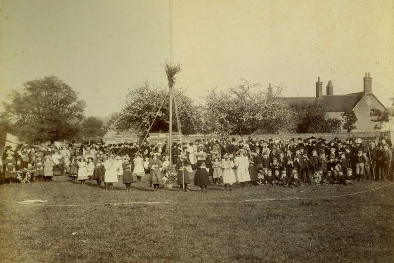 Group of adults and children at a May Day celebration in Radley (date unknown but proably 1890s)