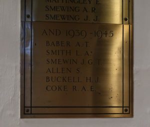 1939-1945 War Memorial in St James the Great Radley in Oxfordshire