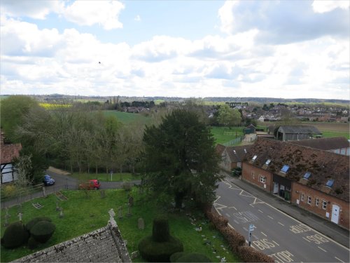 View of the central part of Radley from the church tower - one of a series of photographs taken in April 2016